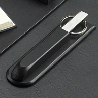 Library Set Chrome-Plated Brass Letter Opener/Scissors in Black Leather Case