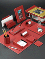 Red Leather Desk Pad Set